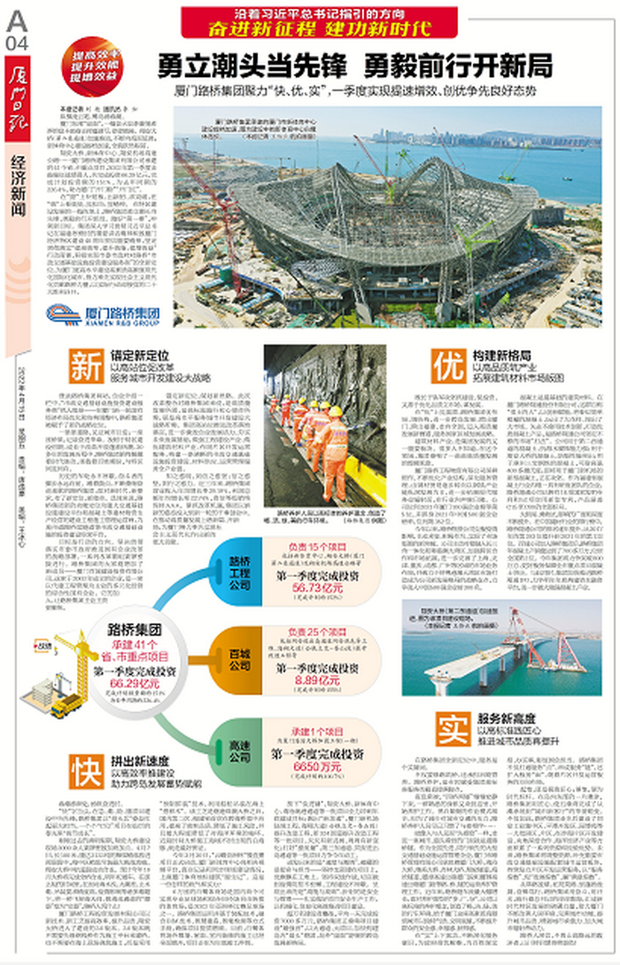 20220415【黨辦】廈門日?qǐng)?bào)：勇立潮頭當(dāng)先鋒  勇毅前行開(kāi)新局—— 廈門路橋集團(tuán)聚力“快、優(yōu)、實(shí)”，一季度實(shí)現(xiàn)提速增效、創(chuàng)優(yōu)爭(zhēng)先良好態(tài)勢(shì)_調(diào)整大小.png